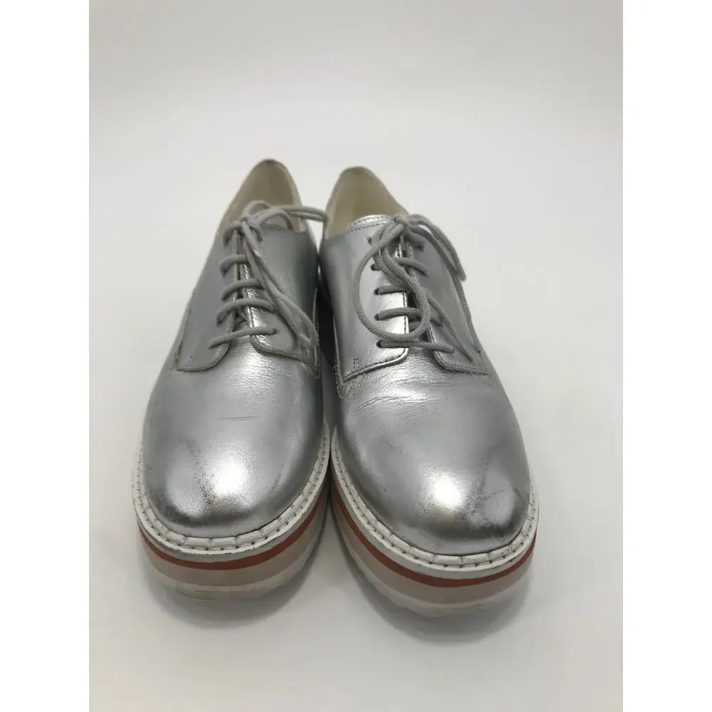 Matisse Vega Silver Metallic Platform Leather Lace Up Derby Shoes Size 8